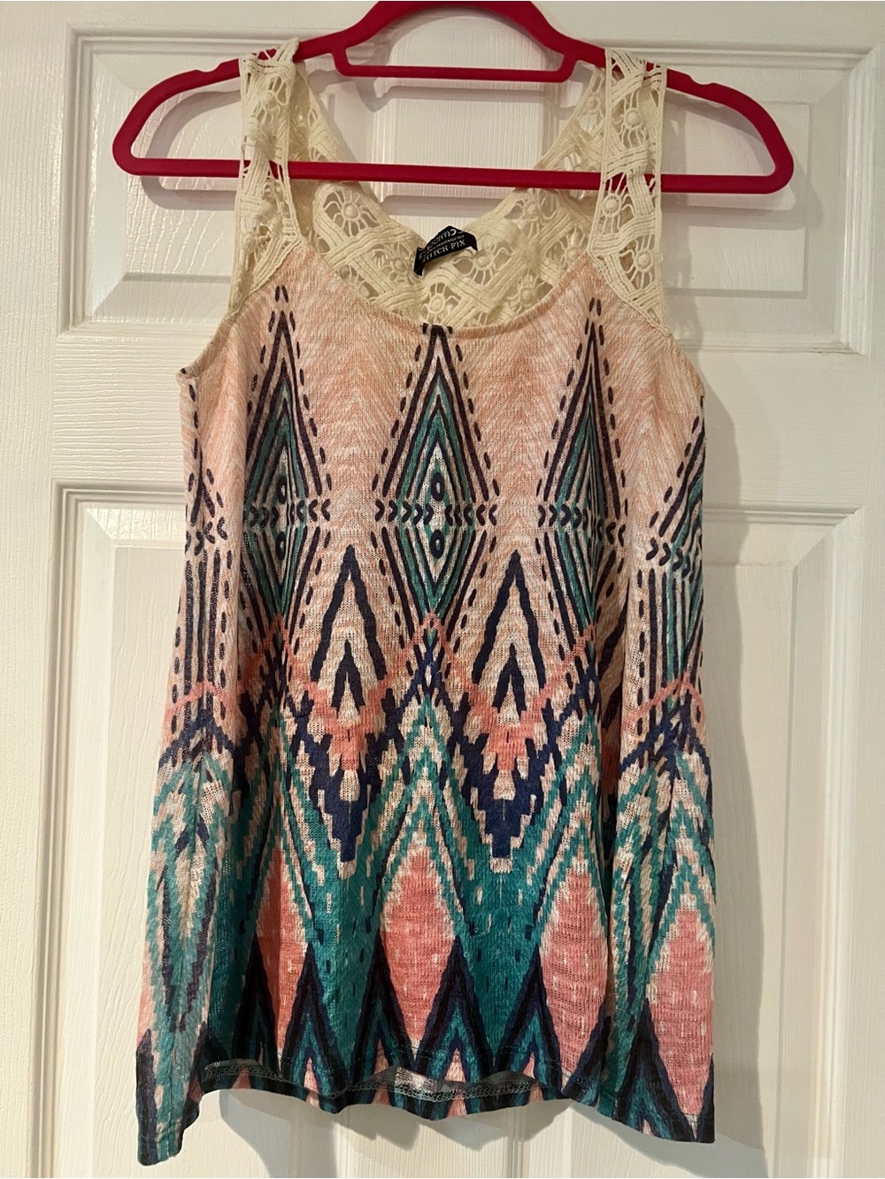 Papermoon Lace-Trim Aztec Tank Top — Teal, Pink & Navy